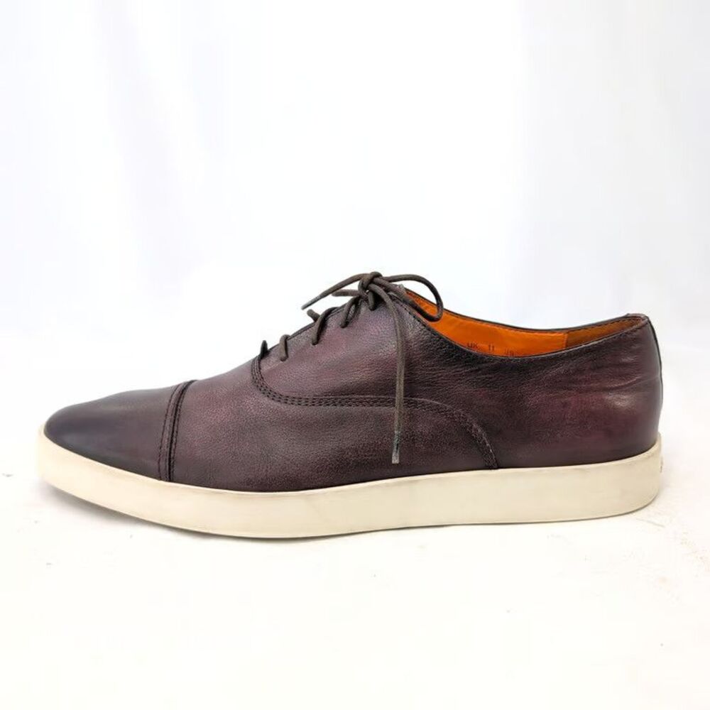 Santoni Mens Cap Toe Oxford Sneaker Brown Leather Shoes Size 12 Made in Italy